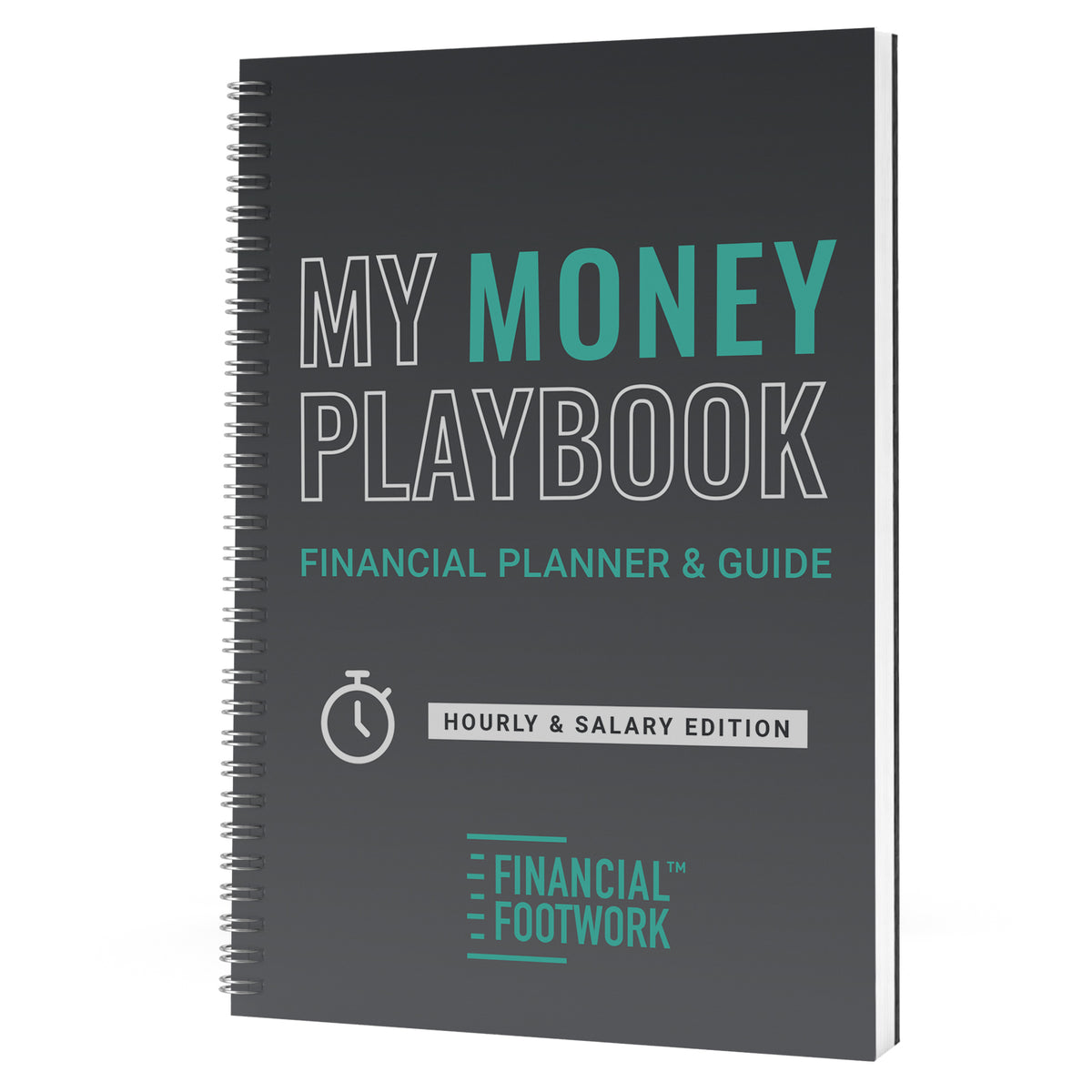 Cover of 'My Money Playbook: Financial Planner & Guide' featuring the title and 'Hourly & Salary Edition' in white and teal text on a dark background.
